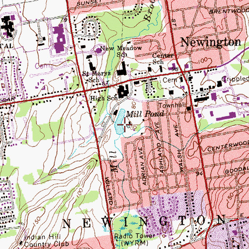 Topographic Map of Mill Pond Dam, CT