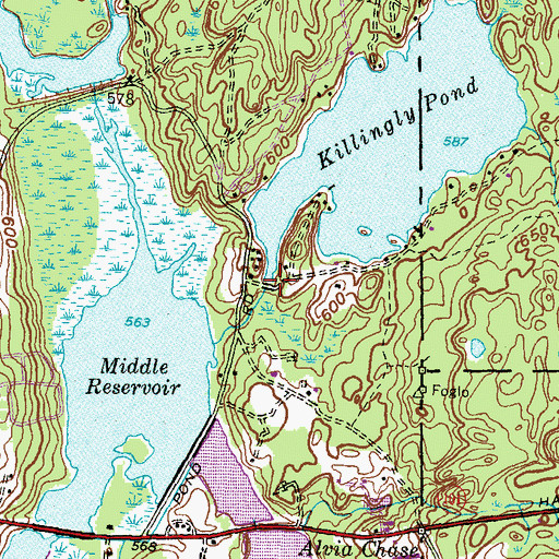 Topographic Map of Killingly Pond Dam, CT