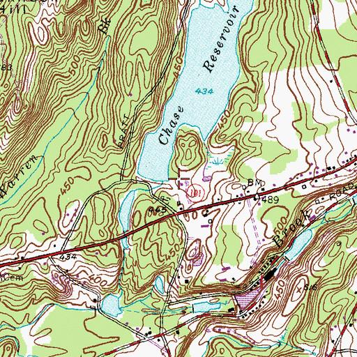 Topographic Map of Chase Reservoir Dam, CT