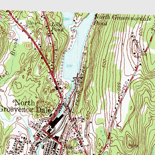 Topographic Map of North Grosvenordale Pond Dam, CT