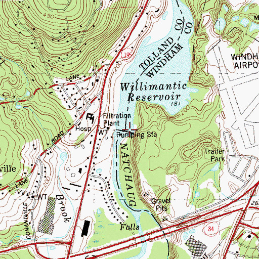 Topographic Map of Willimantic Reservoir Dam, CT