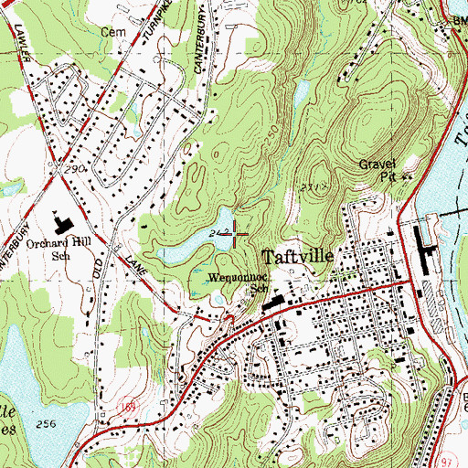 Topographic Map of Taftville Reservoir Dam Number 2, CT