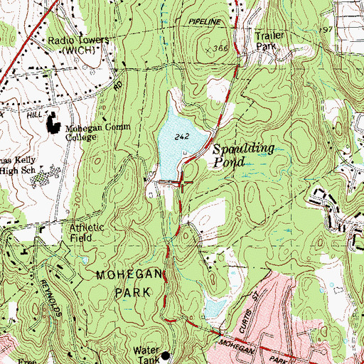 Topographic Map of Spaulding Pond Dam Number 1, CT