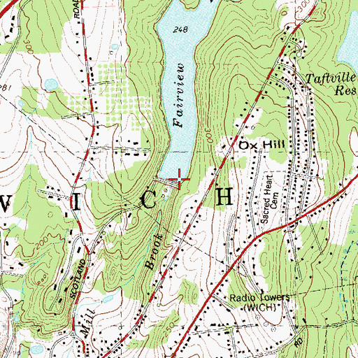 Topographic Map of Fairview Reservoir Dam, CT