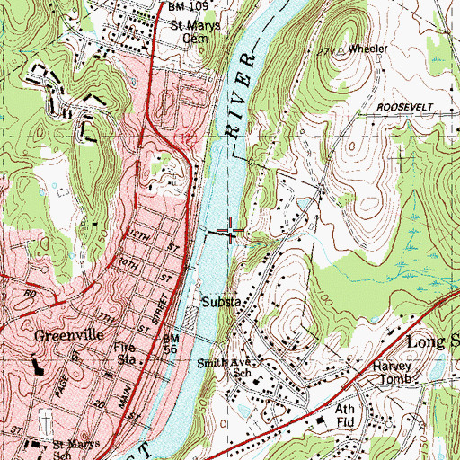 Topographic Map of Greenville Dam, CT