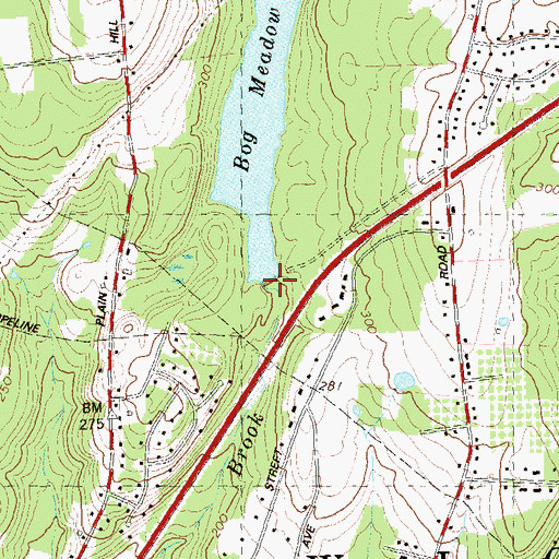 Topographic Map of Bog Meadow Reservoir Dam, CT
