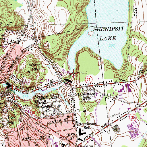 Topographic Map of Shenipsit Lake Dam, CT
