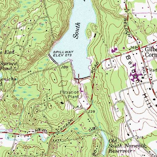 Topographic Map of South Norwalk Reservoir Dam, CT