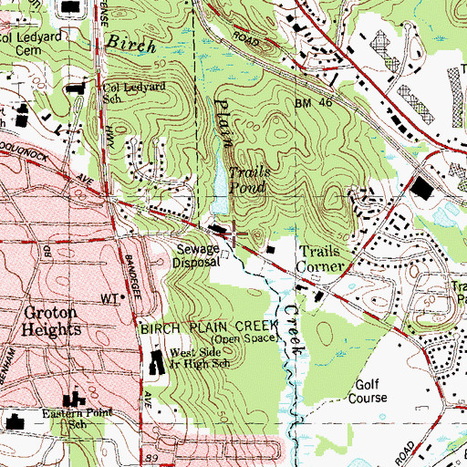 Topographic Map of Trails Pond Dam, CT