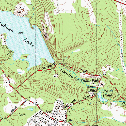 Topographic Map of Oxoboxo Lake Dam, CT