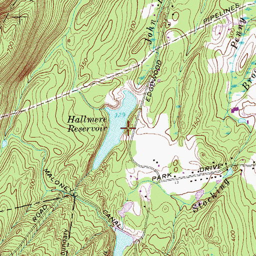 Topographic Map of Hallmere Reservoir Dam, CT