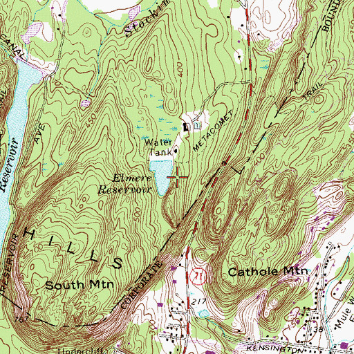 Topographic Map of Elmere Reservoir Dam, CT