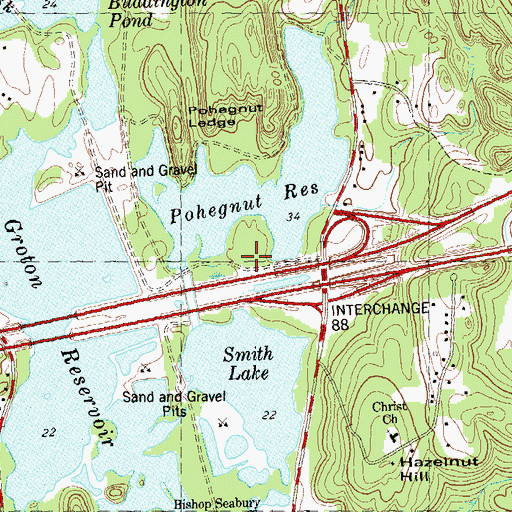Topographic Map of Pohegnut Reservoir Dam, CT