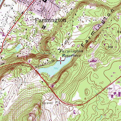 Topographic Map of Farmington Reservoir Dam, CT