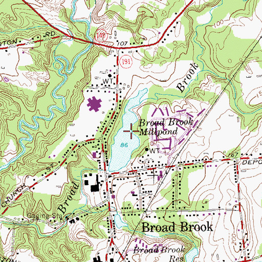 Topographic Map of Broad Brook Millpond Dam, CT
