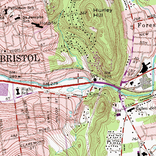 Topographic Map of Bristol Fish and Game Club Pond, CT