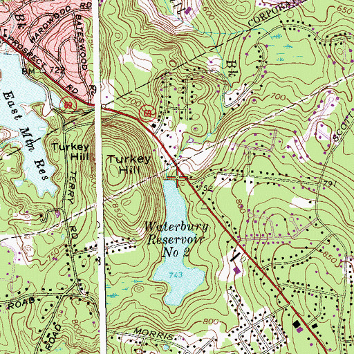 Topographic Map of Waterbury Reservoir Number 2 Dam, CT