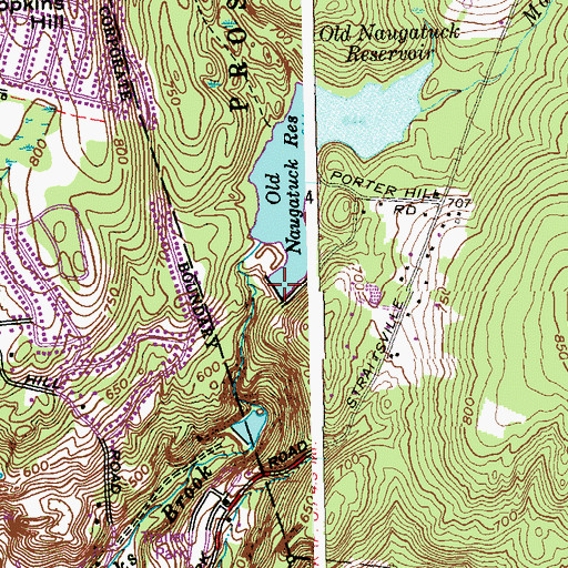 Topographic Map of Old Naugatuck Reservoir Dam, CT