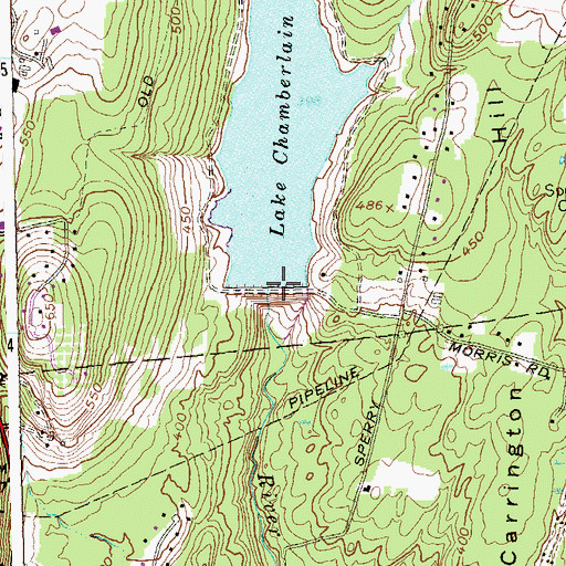 Topographic Map of Lake Chamberlain Dam, CT