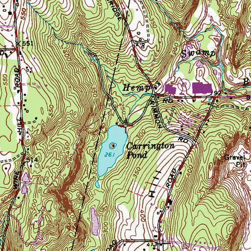 Topographic Map of Carrington Pond Dam, CT