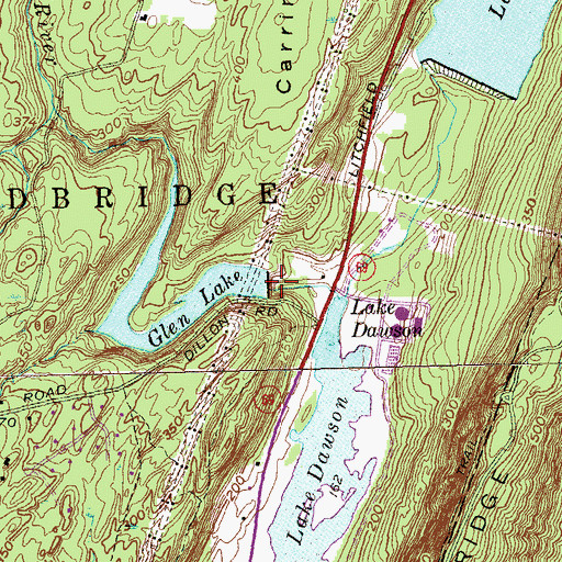 Topographic Map of Glen Lake Dam, CT