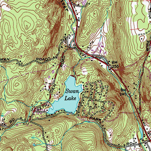 Topographic Map of Swan Lake Dam, CT