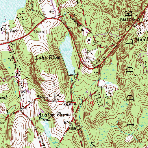 Topographic Map of Lake Elise Dam, CT