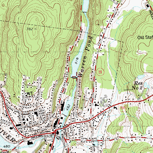 Topographic Map of Warren Pond Dam, CT