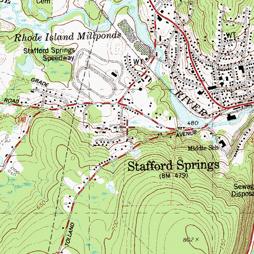 Topographic Map of Springs Dam, CT