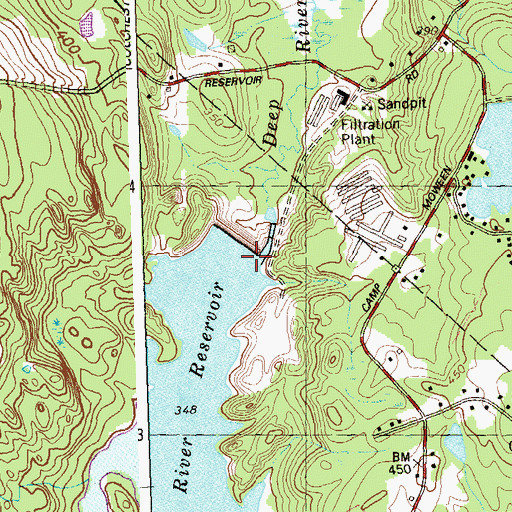 Topographic Map of Deep River Reservoir Dam, CT