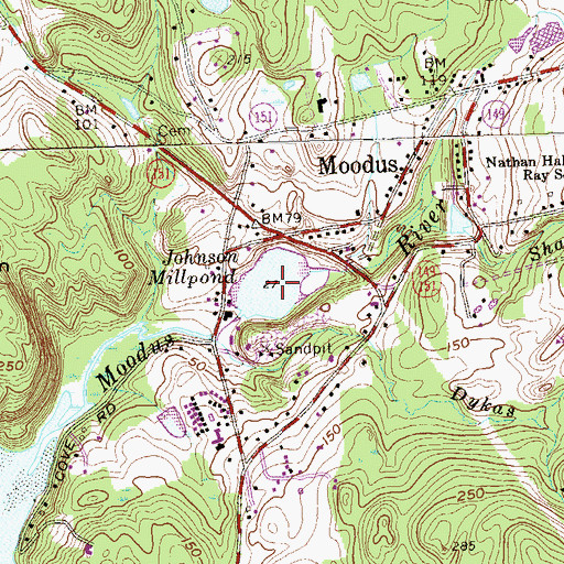 Topographic Map of Johnson Millpond Dam, CT