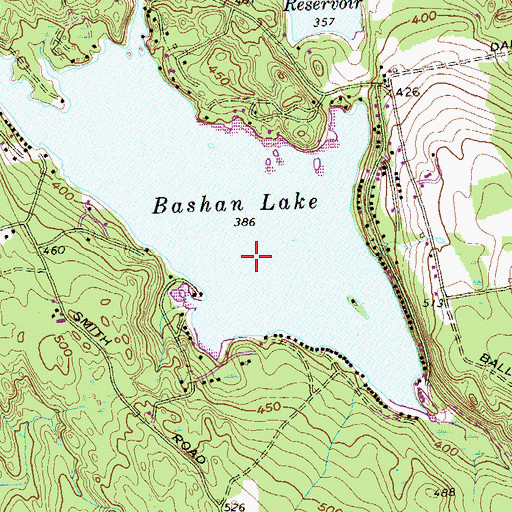 Topographic Map of Bashan Lake Dam, CT
