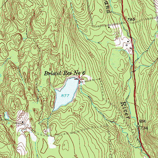 Topographic Map of Bristol Reservoir Number 2 Dam, CT
