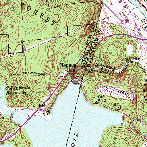 Topographic Map of Nepaug Reservoir, CT