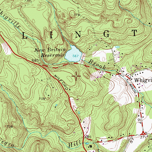 Topographic Map of Whigville Reservoir Dam, CT