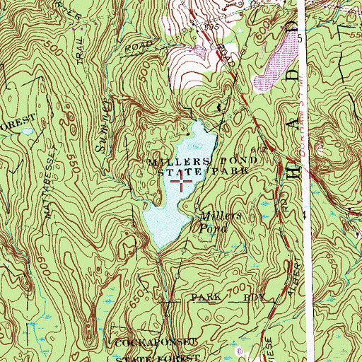 Topographic Map of Miller Pond Dam, CT