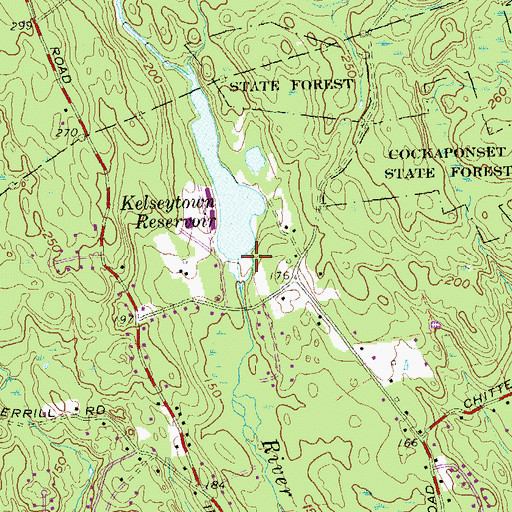 Topographic Map of Kelseytown Reservoir Dam, CT