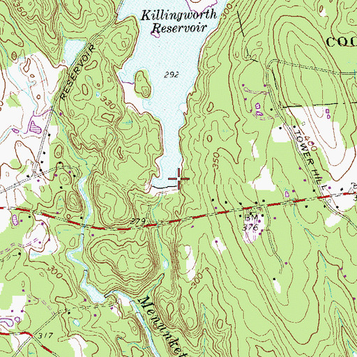 Topographic Map of Killingworth Reservoir Dam, CT