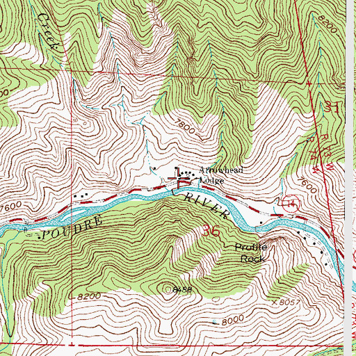 Topographic Map of Arrowhead Lodge, CO