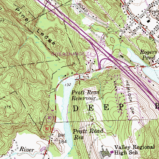 Topographic Map of Pratt Read Reservoir Dam, CT