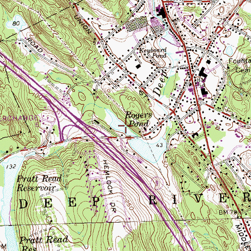 Topographic Map of Rogers Pond Dam, CT