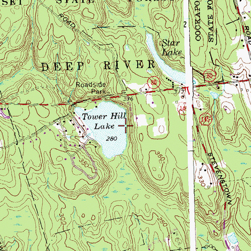 Topographic Map of Tower Hill Lake Dam, CT