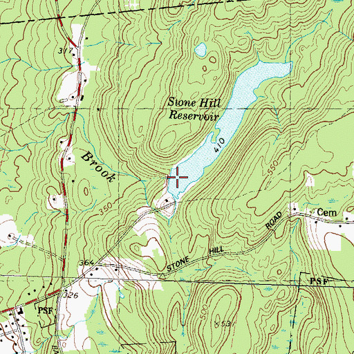 Topographic Map of Stone Hill Reservoir Dam, CT
