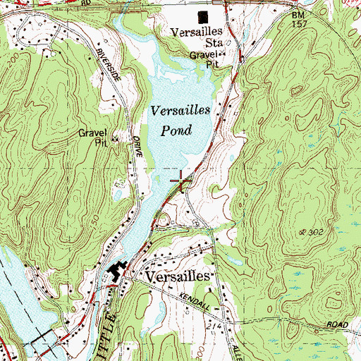 Topographic Map of Versailles Pond Dam, CT