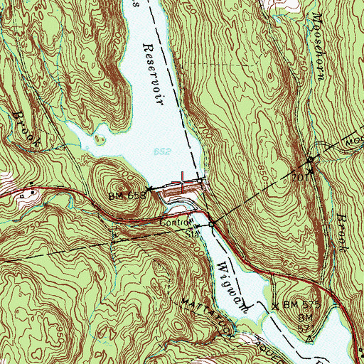 Topographic Map of Morris Reservoir Dam, CT