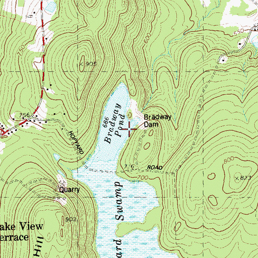 Topographic Map of Bradway Dam, CT