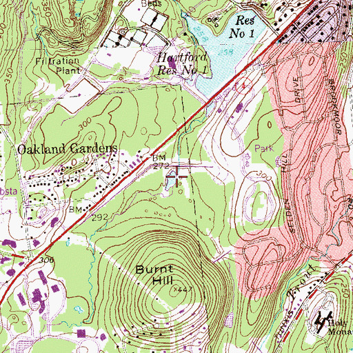 Topographic Map of South Reservoir, CT