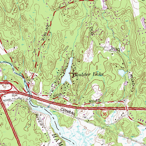 Topographic Map of Boulder Lake Dam, CT