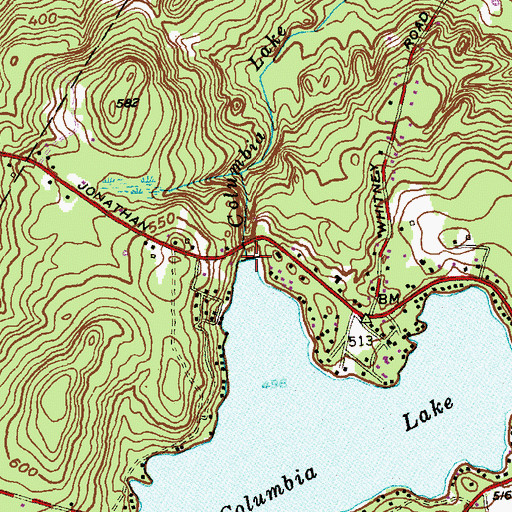 Topographic Map of Columbia Lake Dam, CT