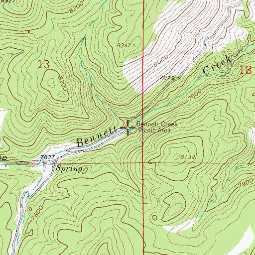 Topographic Map of Bennett Creek Picnic Area, CO